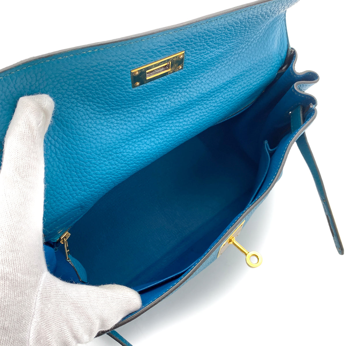 HERMES KELLY 28 RETOURNE BLUE IZMIR TAURILLON CLEMENCE HAND SHOULDER BAG □Q GHW 90254921