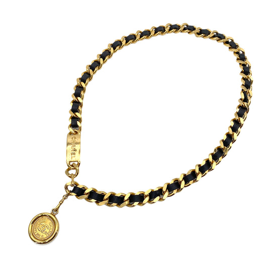 CHANEL VINTAGE CHAIN BELT LEATHER COCOMARK ACCESSORY 95P 90254923