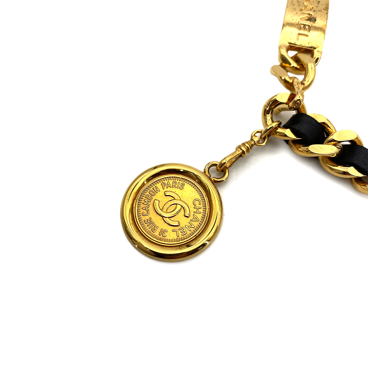 CHANEL VINTAGE CHAIN BELT LEATHER COCOMARK ACCESSORY 95P 90254923
