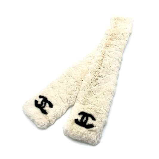 CHANEL ORYLAG FUR SCARF RABBIT BLACK WHITE COCOMARK 90254924