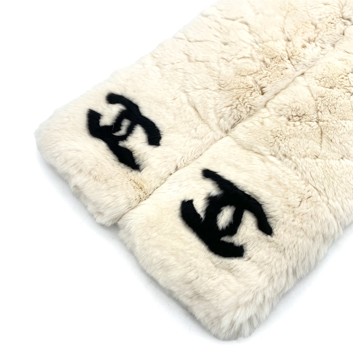 CHANEL ORYLAG FUR SCARF RABBIT BLACK WHITE COCOMARK 90254924