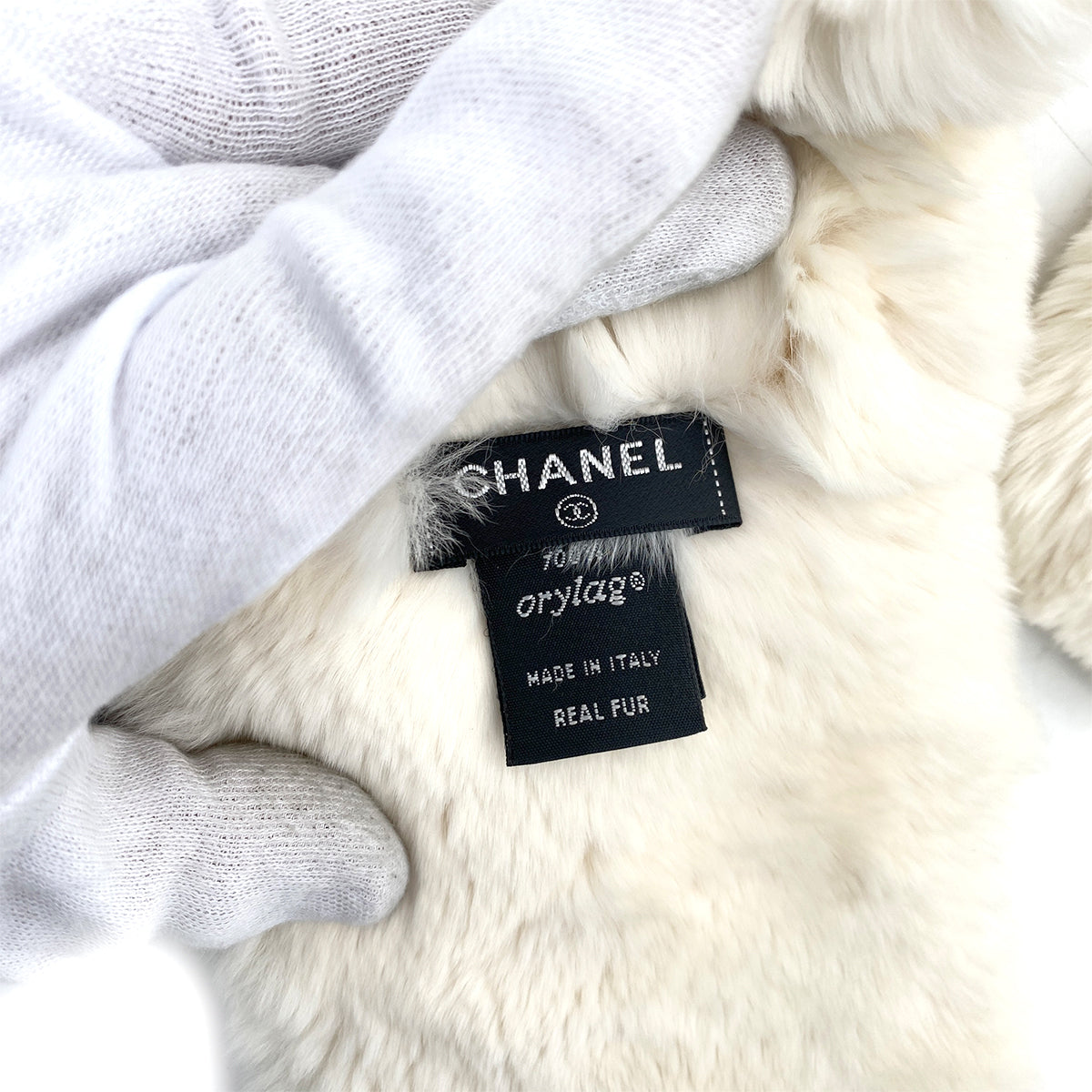 CHANEL ORYLAG FUR SCARF RABBIT BLACK WHITE COCOMARK 90254924