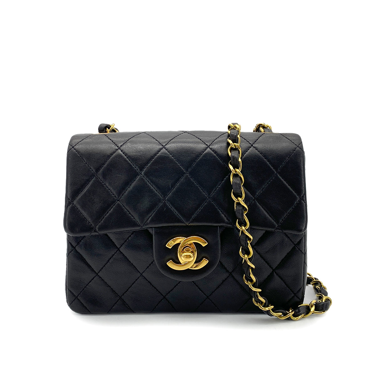 CHANEL VINTAGE MINI SQUARE 17 CHAIN SHOULDER BAG BLACK LAMB SKIN 90255073