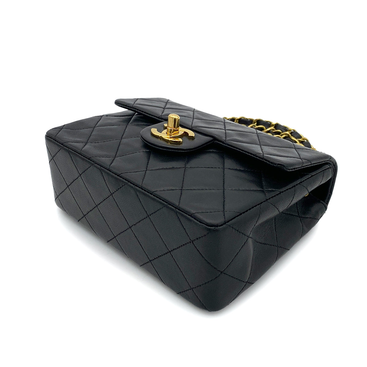 CHANEL VINTAGE MINI SQUARE 17 CHAIN SHOULDER BAG BLACK LAMB SKIN 90255073