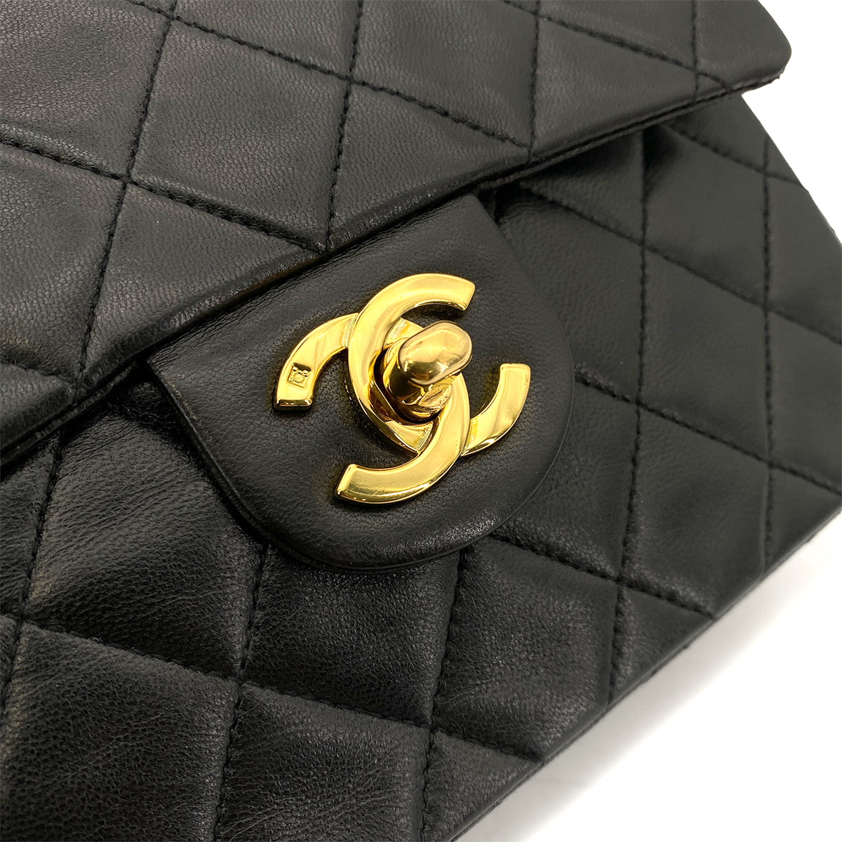 CHANEL VINTAGE MINI SQUARE 17 CHAIN SHOULDER BAG BLACK LAMB SKIN 90255073