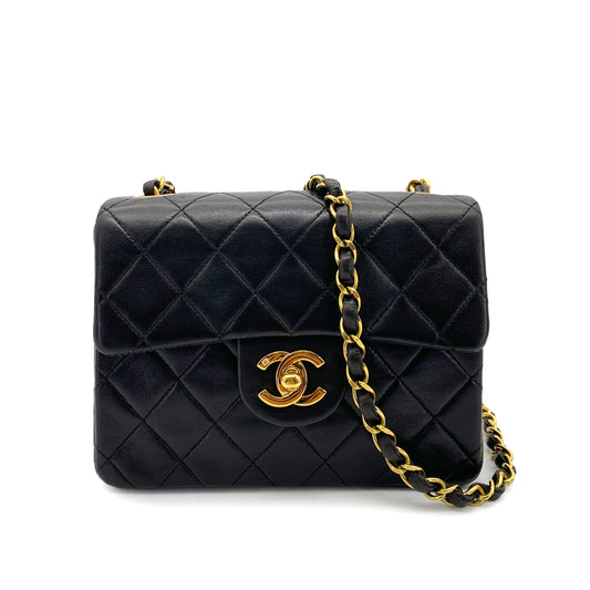 CHANEL VINTAGE MINI SQUARE 17 CHAIN SHOULDER BAG BLACK LAMB SKIN 90255074