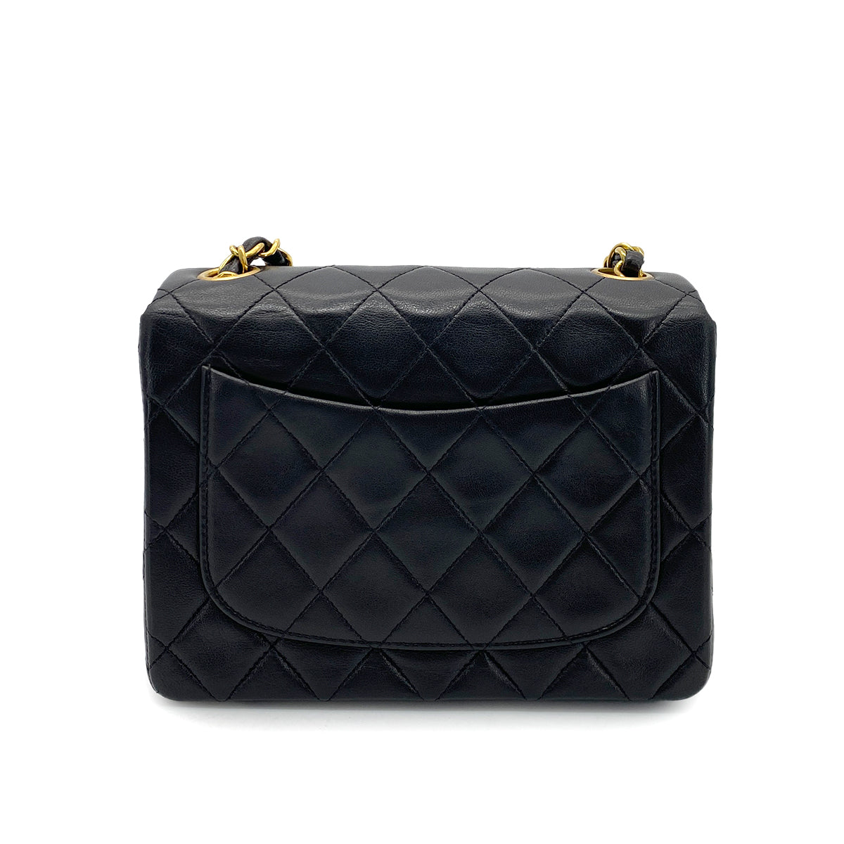 CHANEL VINTAGE MINI SQUARE 17 CHAIN SHOULDER BAG BLACK LAMB SKIN 90255074