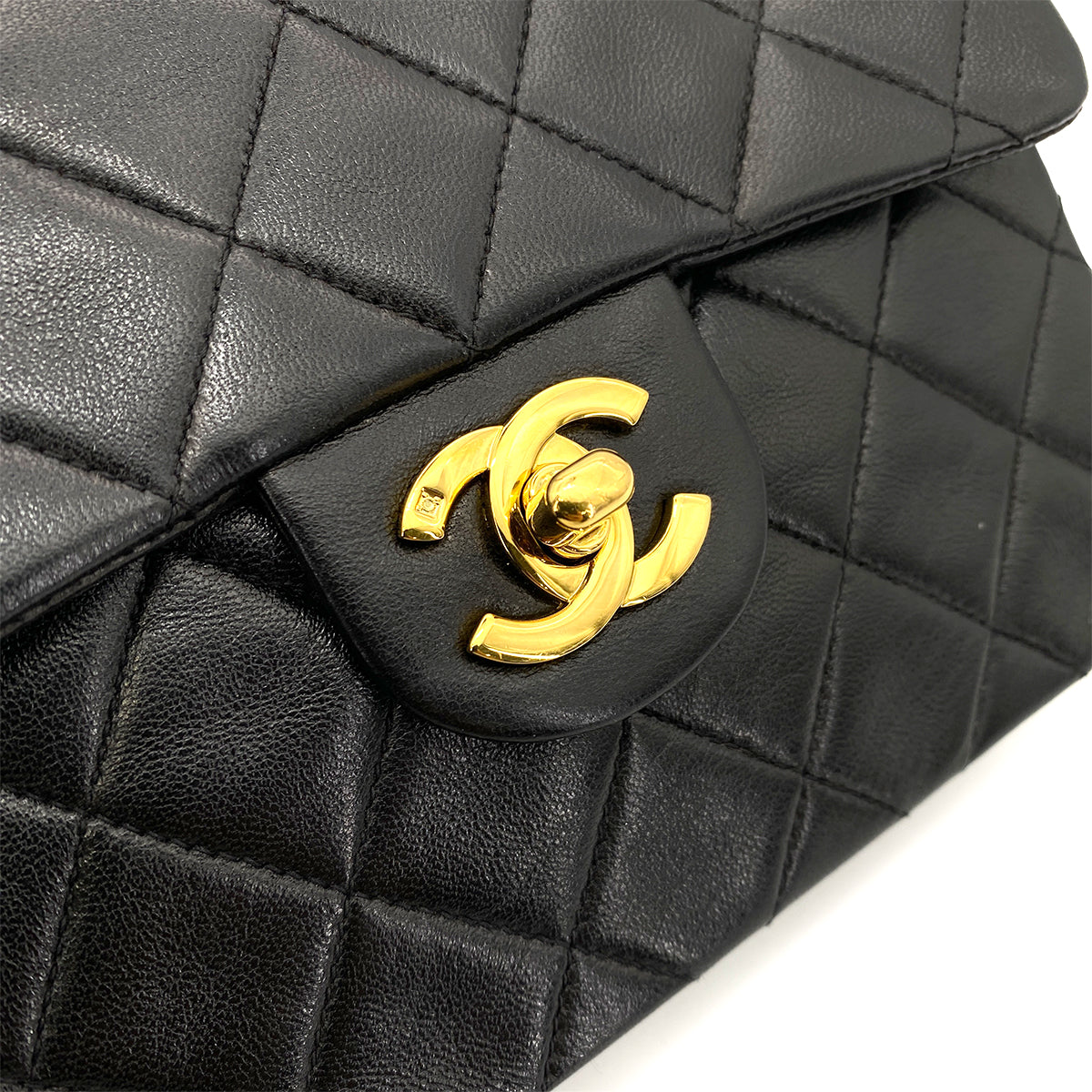 CHANEL VINTAGE MINI SQUARE 17 CHAIN SHOULDER BAG BLACK LAMB SKIN 90255074