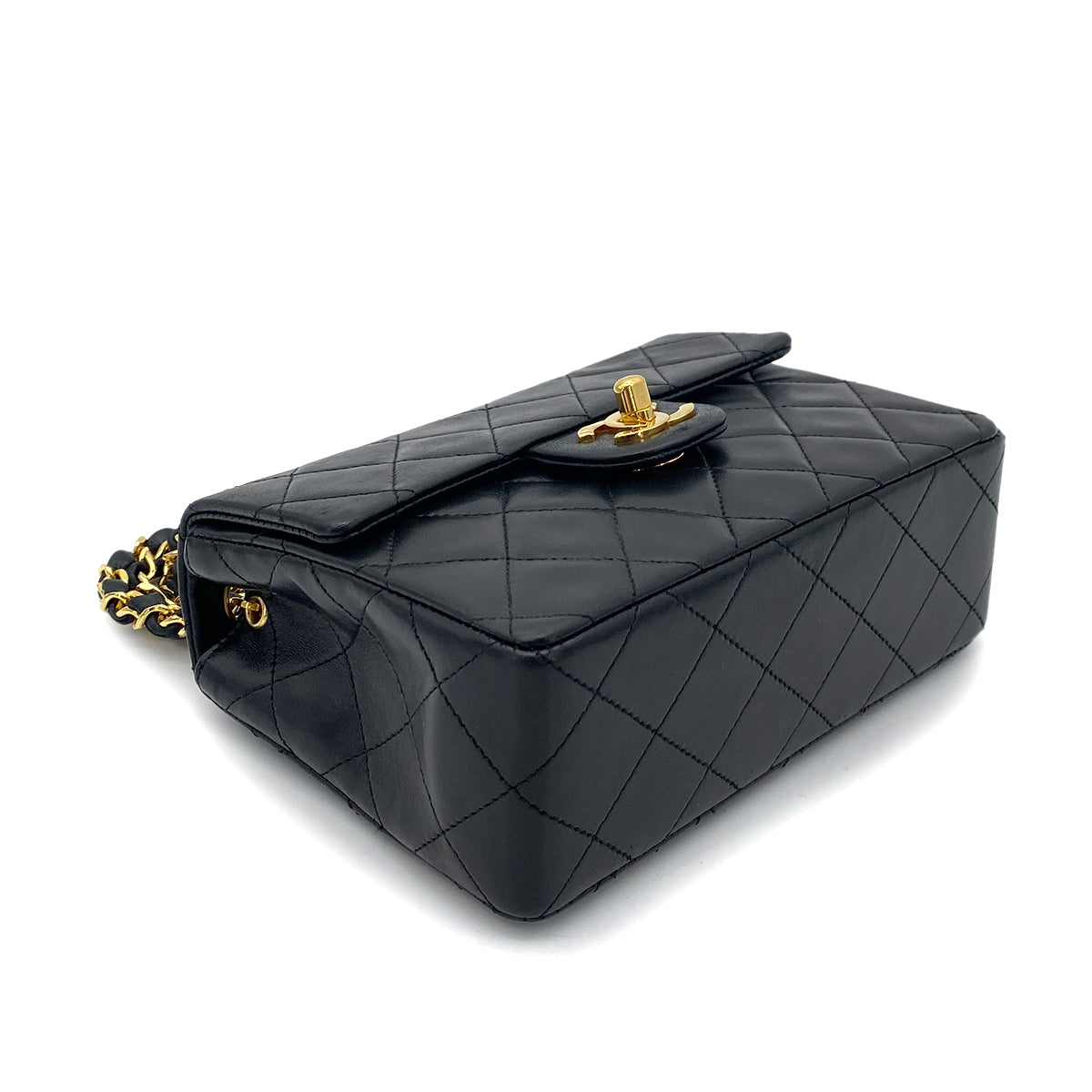 CHANEL VINTAGE MINI SQUARE 17 CHAIN SHOULDER BAG BLACK LAMB SKIN 90255075