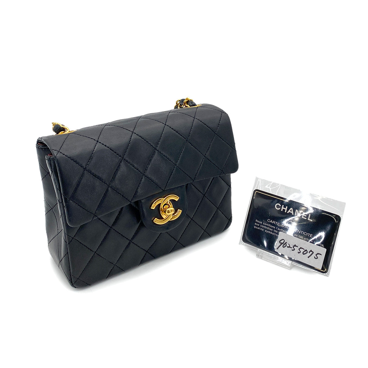 CHANEL VINTAGE MINI SQUARE 17 CHAIN SHOULDER BAG BLACK LAMB SKIN 90255075