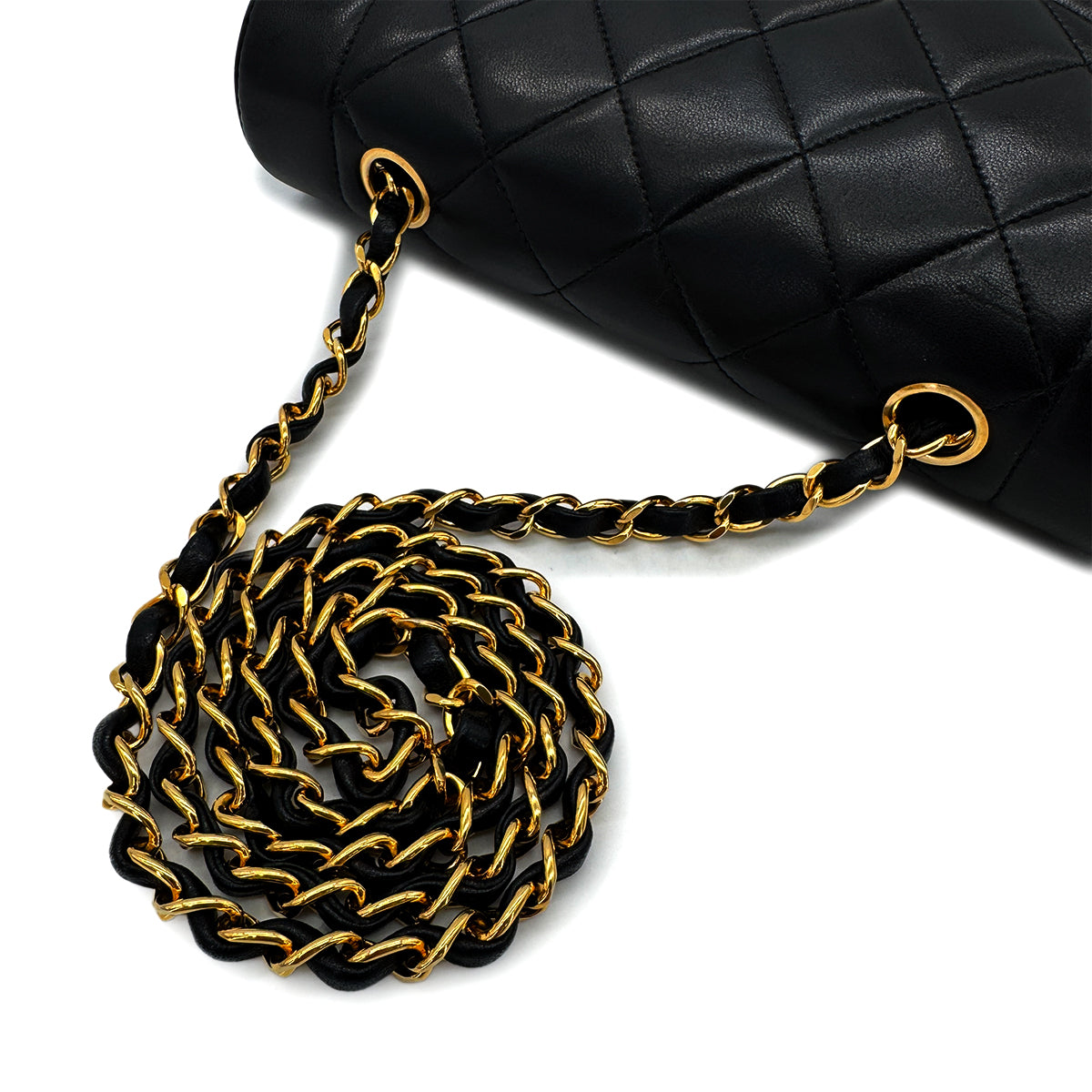 CHANEL VINTAGE DIANA SMALL CHAIN SHOULDER BAG BLACK LAMB SKIN 90255076