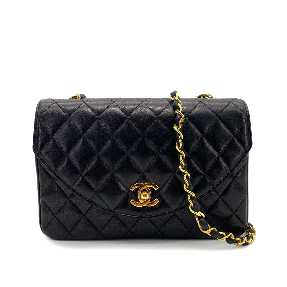 CHANEL VINTAGE HALF MOON CHAIN SHOULDER BAG BLACK LAMB SKIN 90255089