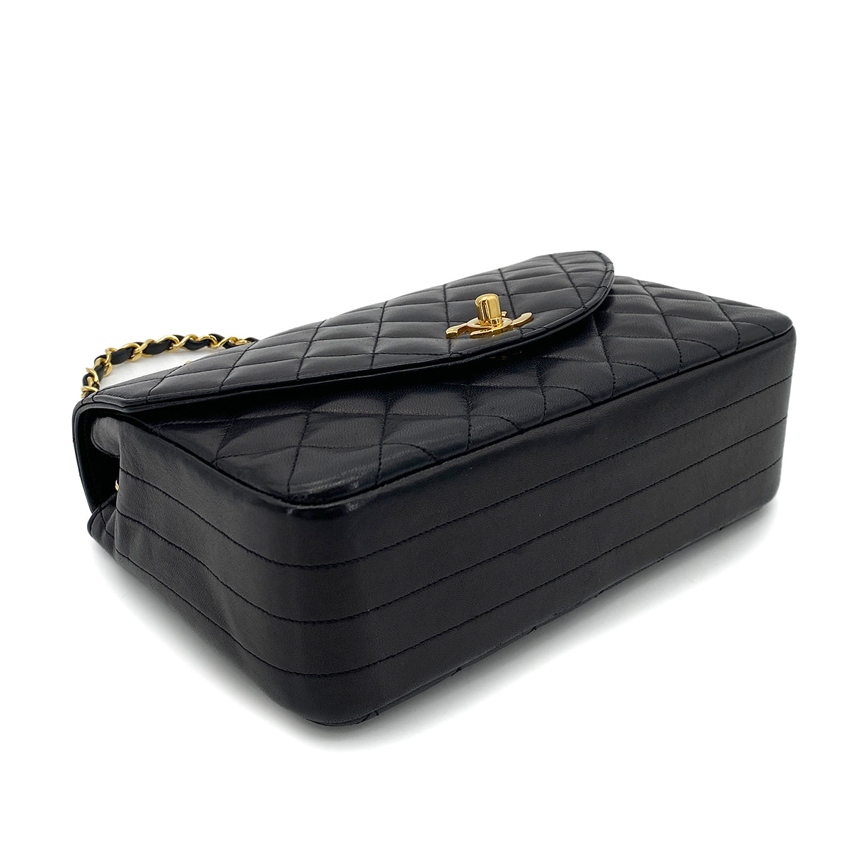 CHANEL VINTAGE HALF MOON CHAIN SHOULDER BAG BLACK LAMB SKIN 90255089