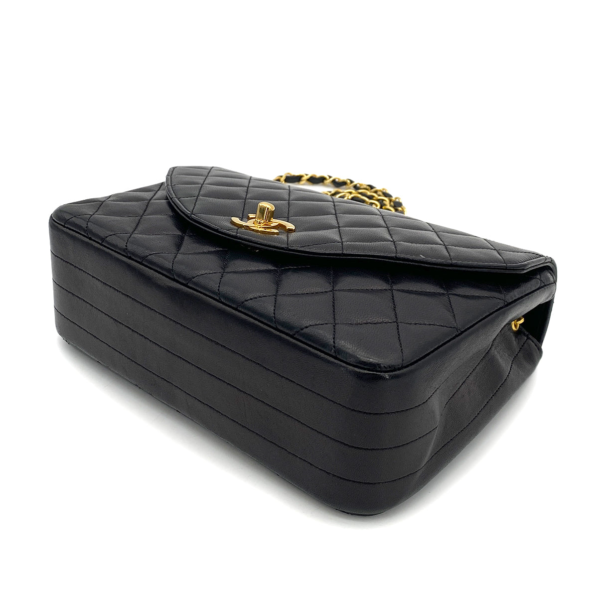 CHANEL VINTAGE HALF MOON CHAIN SHOULDER BAG BLACK LAMB SKIN 90255089