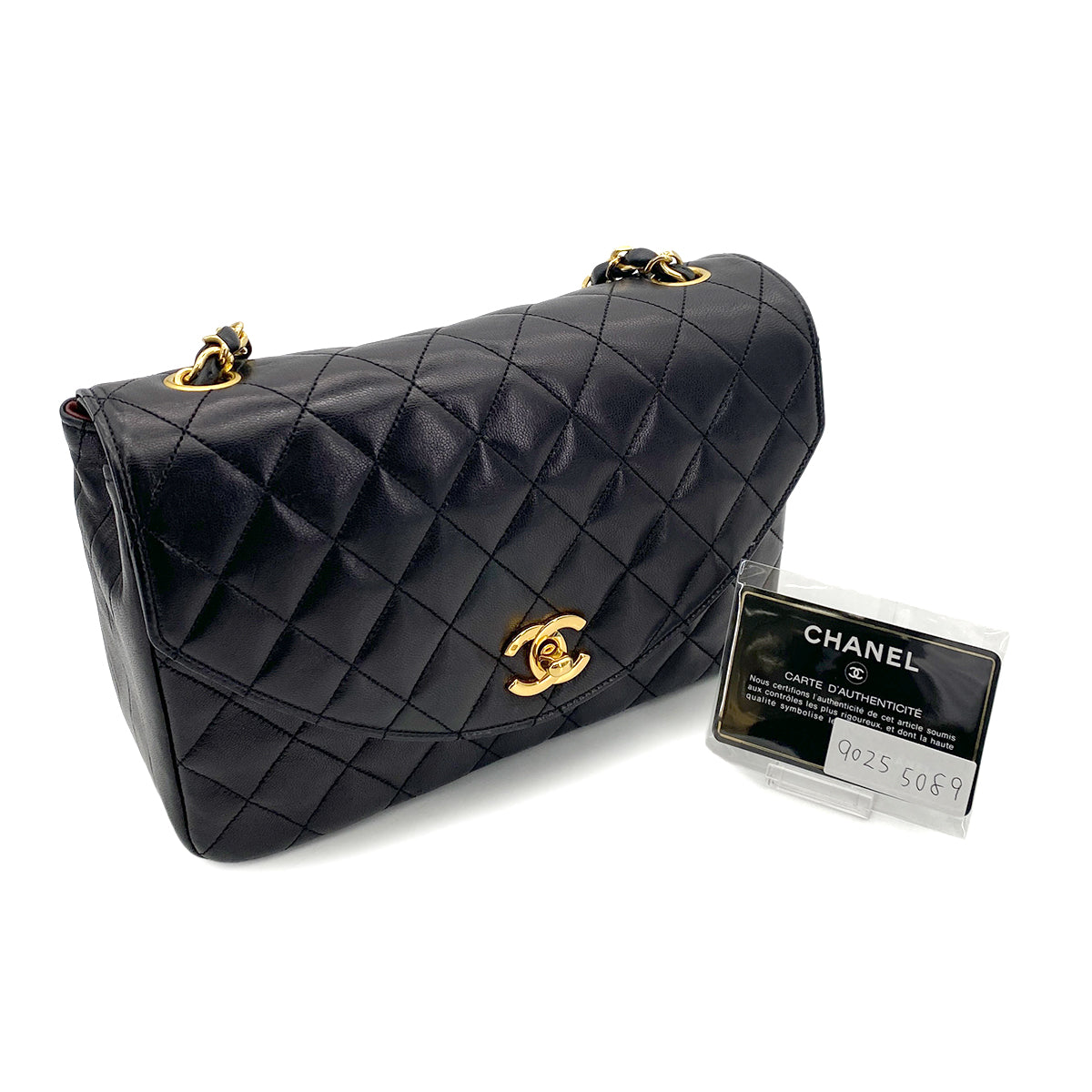 CHANEL VINTAGE HALF MOON CHAIN SHOULDER BAG BLACK LAMB SKIN 90255089