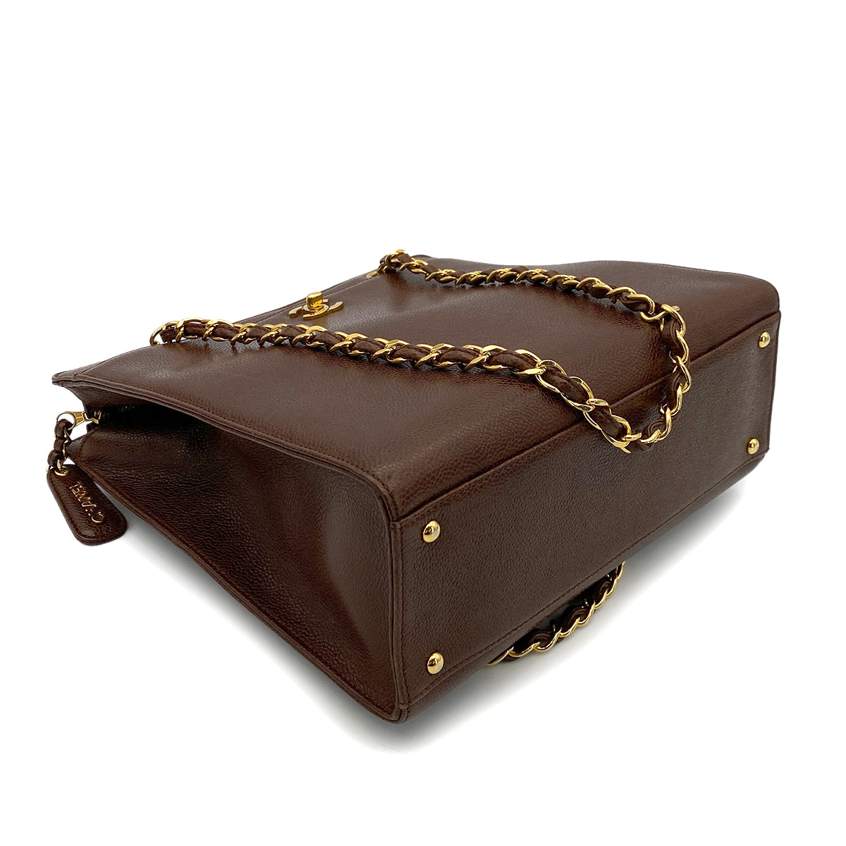 CHANEL VINTAGE CHAIN TOTE BAG BROWN CAVIAR SKIN 90255090