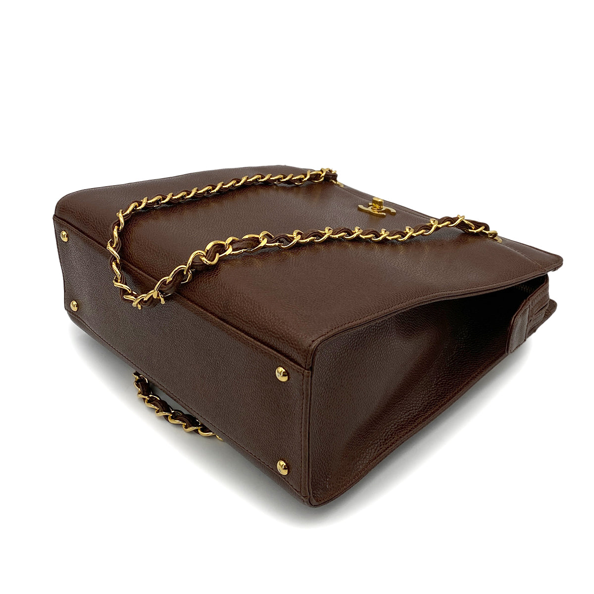 CHANEL VINTAGE CHAIN TOTE BAG BROWN CAVIAR SKIN 90255090