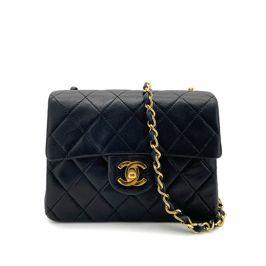 CHANEL VINTAGE MINI SQUARE 17 CHAIN SHOULDER BAG BLACK LAMB SKIN 90255092