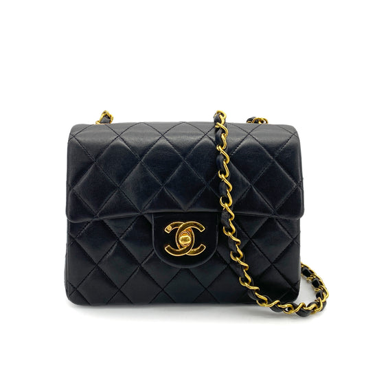 CHANEL VINTAGE MINI SQUARE 17 CHAIN SHOULDER BAG BLACK LAMB SKIN 90255093