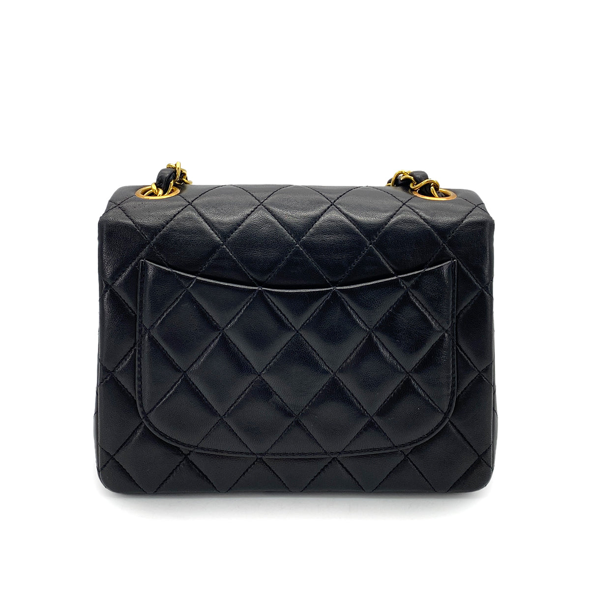 CHANEL VINTAGE MINI SQUARE 17 CHAIN SHOULDER BAG BLACK LAMB SKIN 90255093