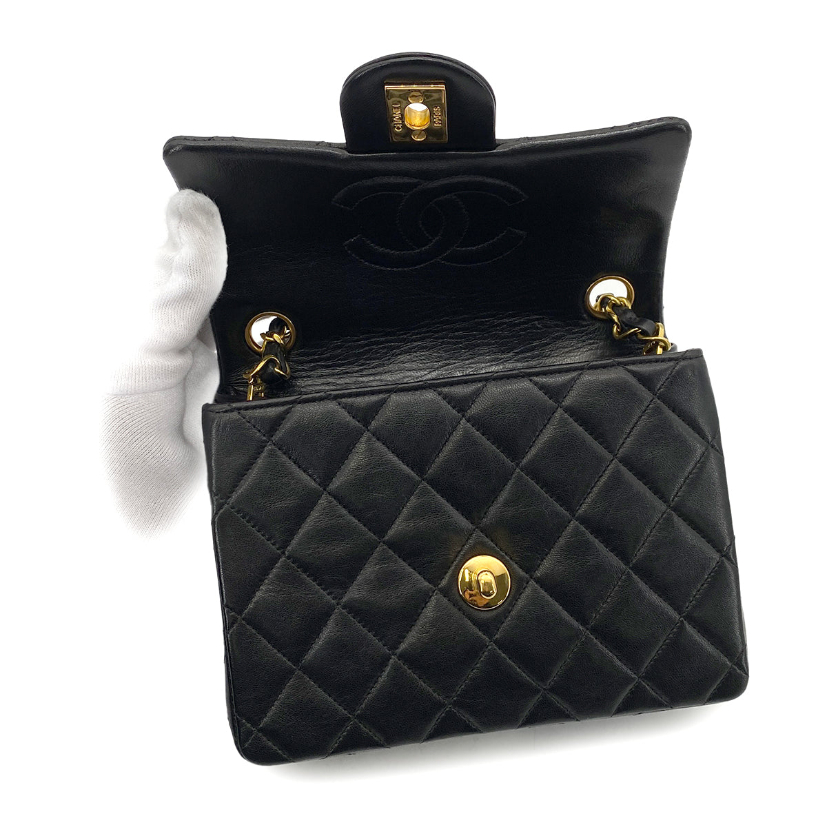 CHANEL VINTAGE MINI SQUARE 17 CHAIN SHOULDER BAG BLACK LAMB SKIN 90255093