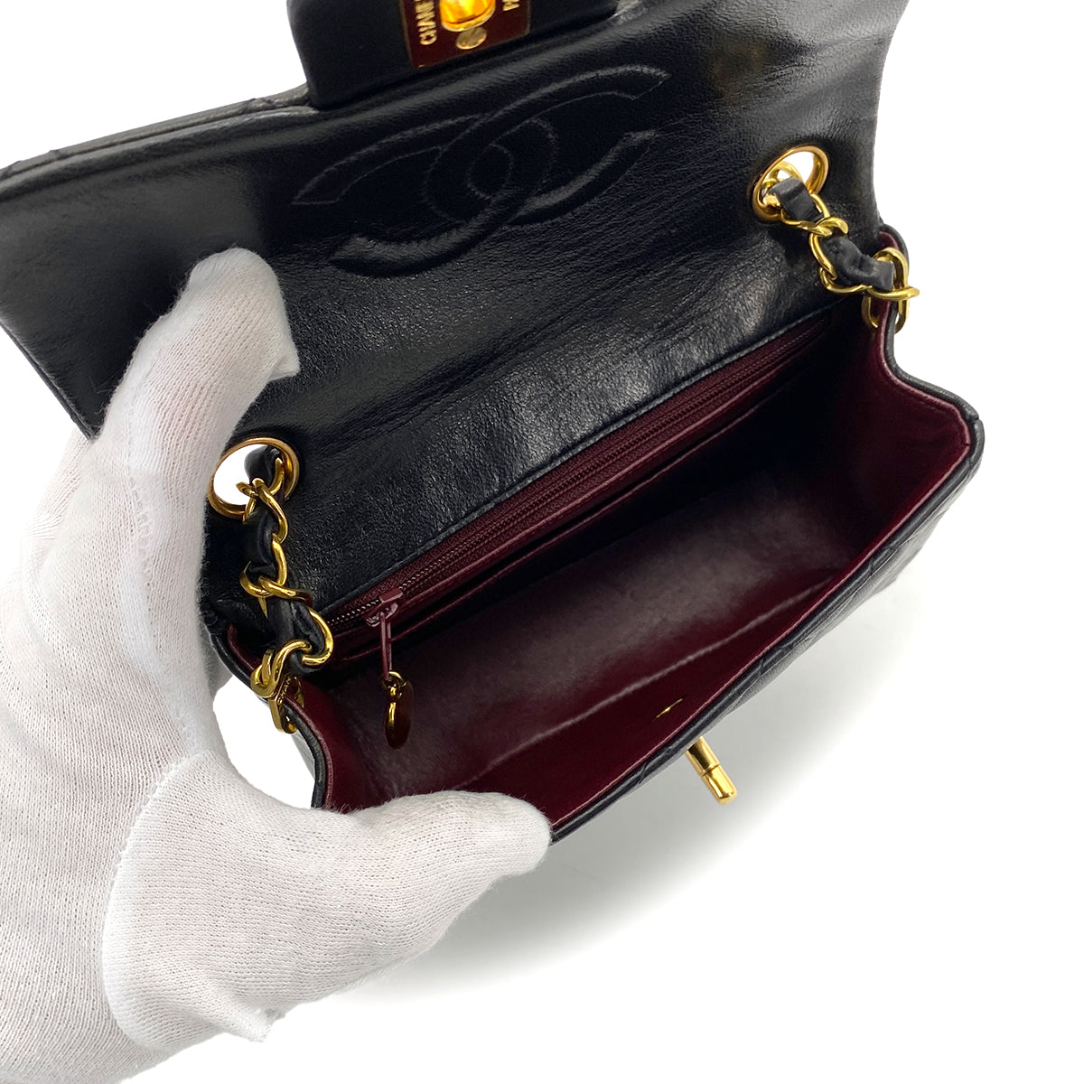 CHANEL VINTAGE MINI SQUARE 17 CHAIN SHOULDER BAG BLACK LAMB SKIN 90255093