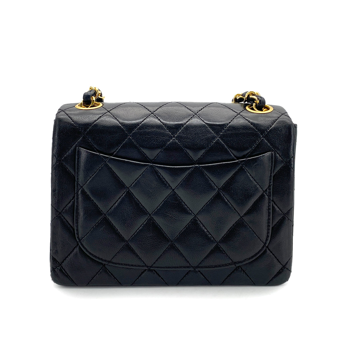 CHANEL VINTAGE MINI SQUARE 17 CHAIN SHOULDER BAG BLACK LAMB SKIN 90255097