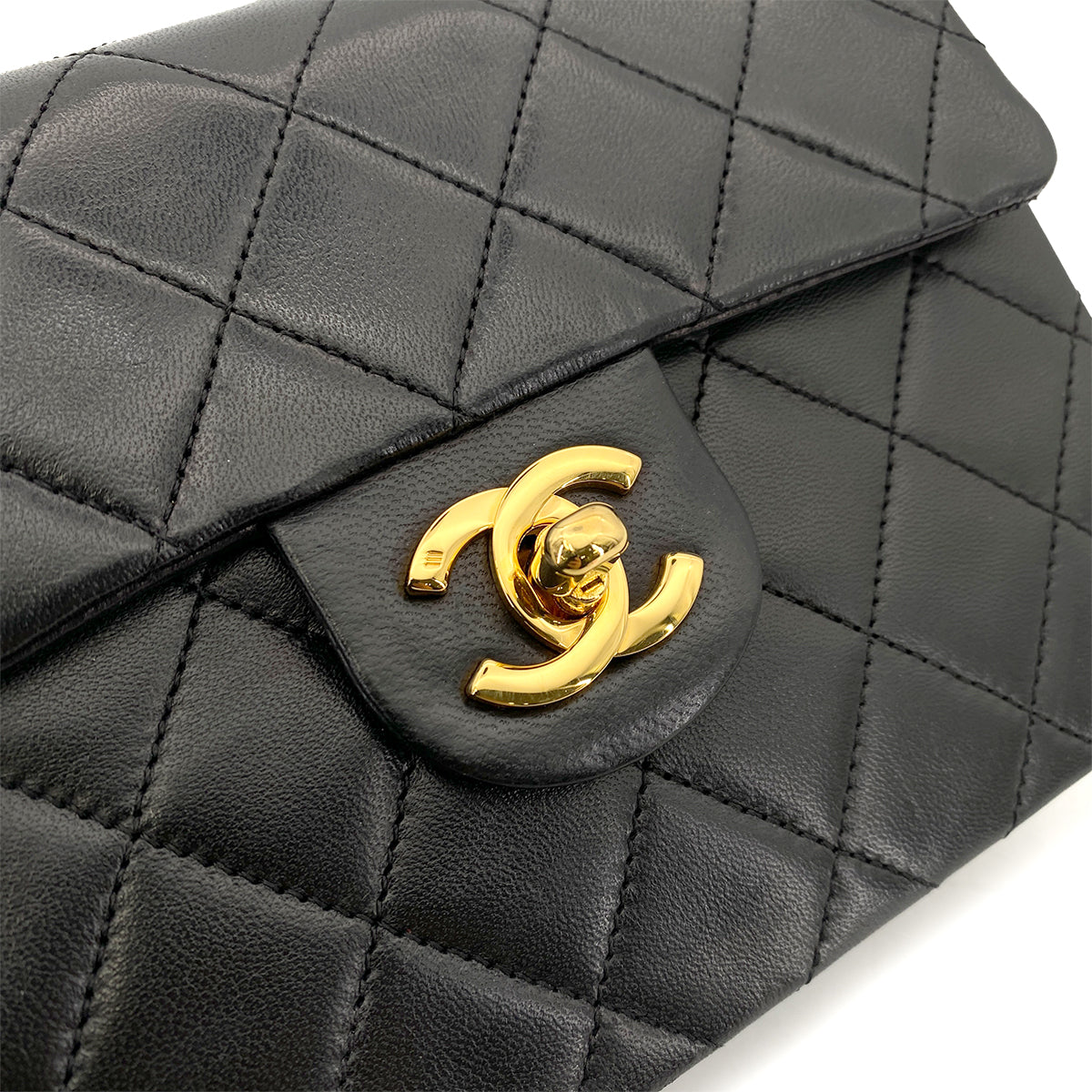 CHANEL VINTAGE MINI SQUARE 17 CHAIN SHOULDER BAG BLACK LAMB SKIN 90255097