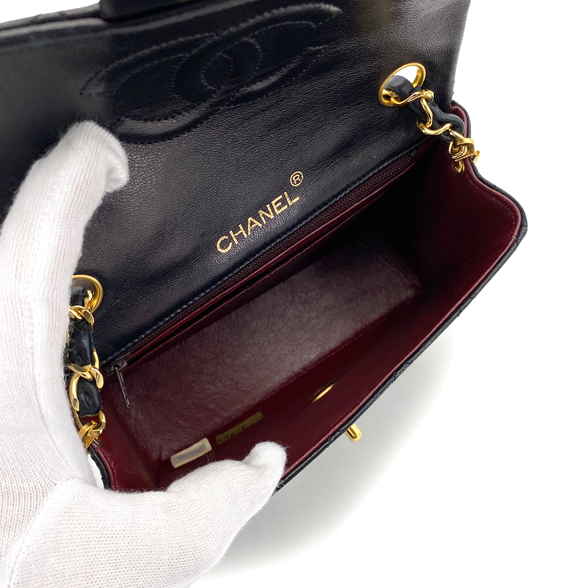 CHANEL VINTAGE MINI SQUARE 17 CHAIN SHOULDER BAG BLACK LAMB SKIN 90255097