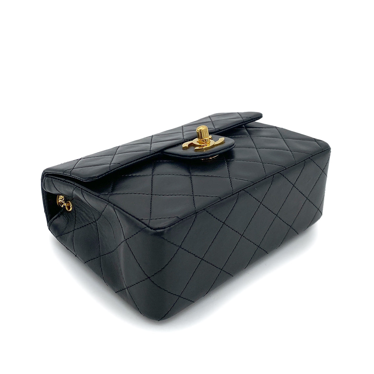 CHANEL VINTAGE MINI SQUARE 17 CHAIN SHOULDER BAG BLACK LAMB SKIN 90255106