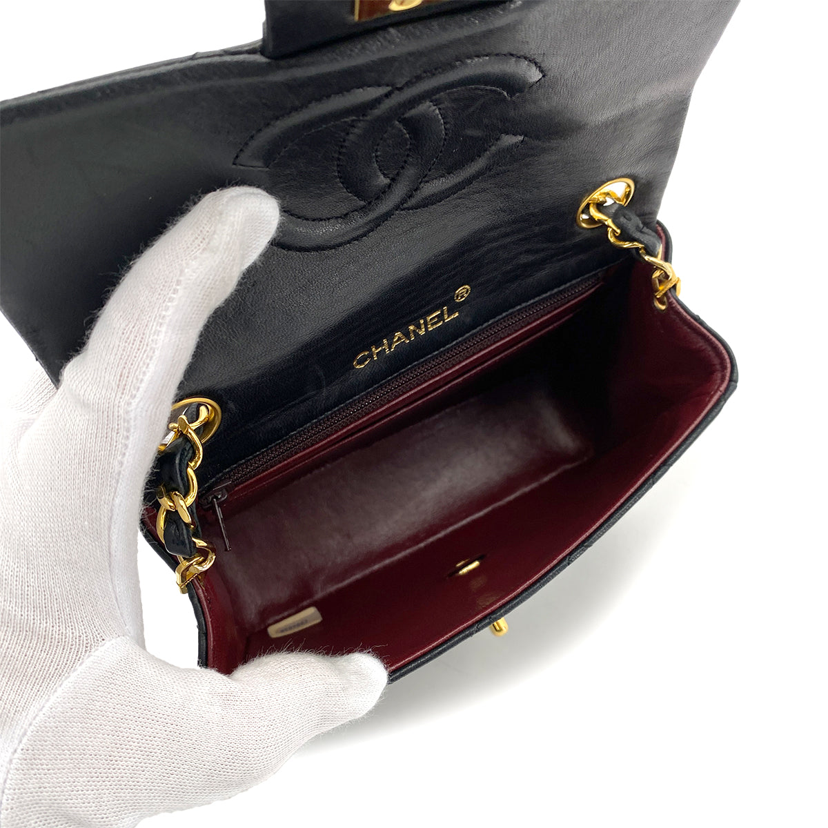 CHANEL VINTAGE MINI SQUARE 17 CHAIN SHOULDER BAG BLACK LAMB SKIN 90255106