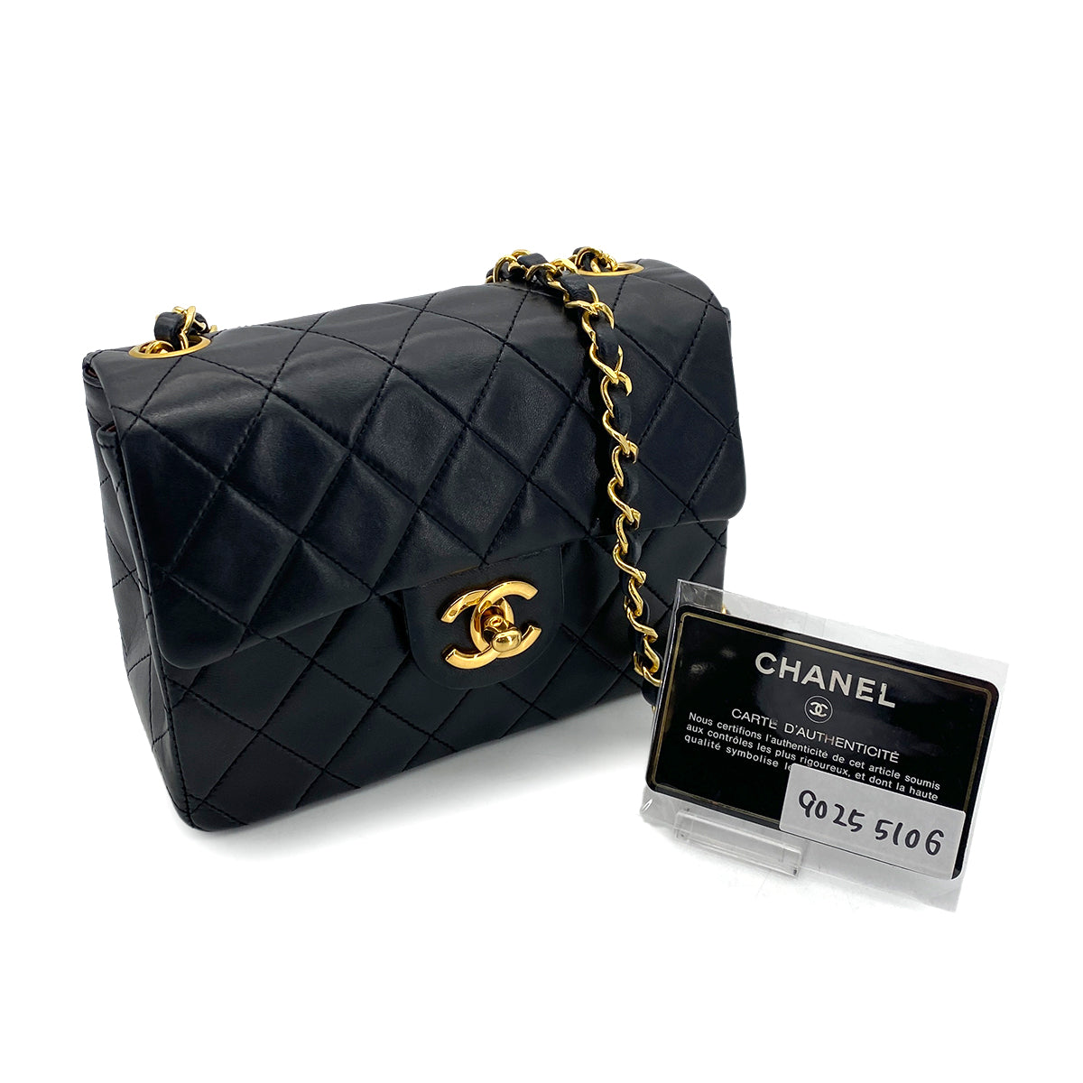 CHANEL VINTAGE MINI SQUARE 17 CHAIN SHOULDER BAG BLACK LAMB SKIN 90255106
