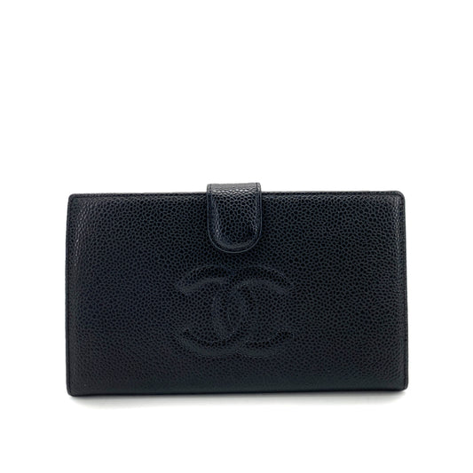 CHANEL VINTAGE BIFOLD LONG WALLET BLACK CAVIAR SKIN 90255118