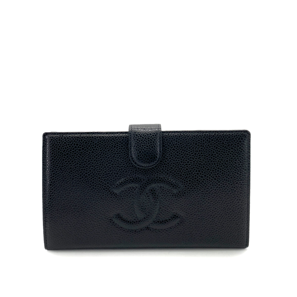 CHANEL VINTAGE BIFOLD LONG WALLET BLACK CAVIAR SKIN 90255119