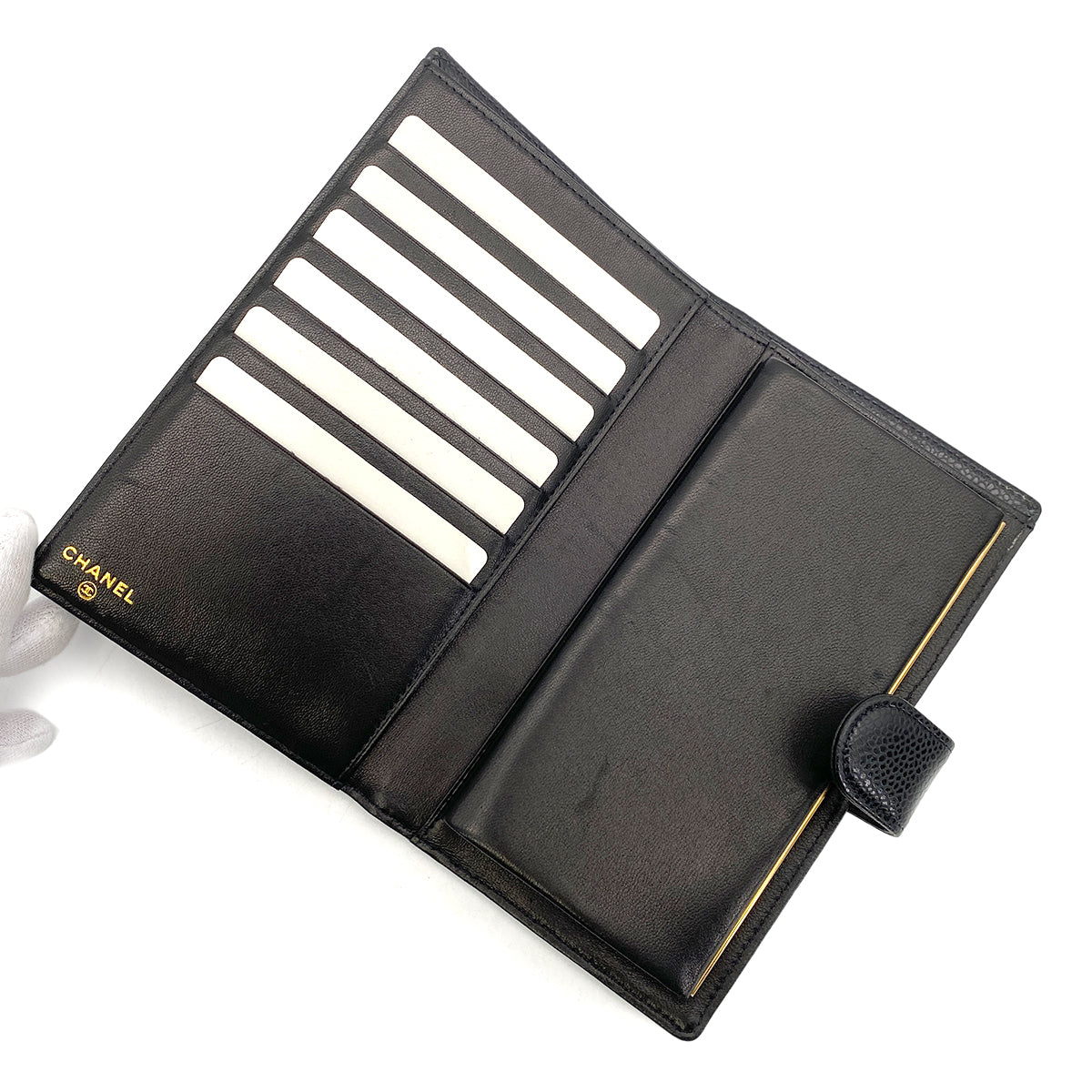 CHANEL VINTAGE BIFOLD LONG WALLET BLACK CAVIAR SKIN 90255119