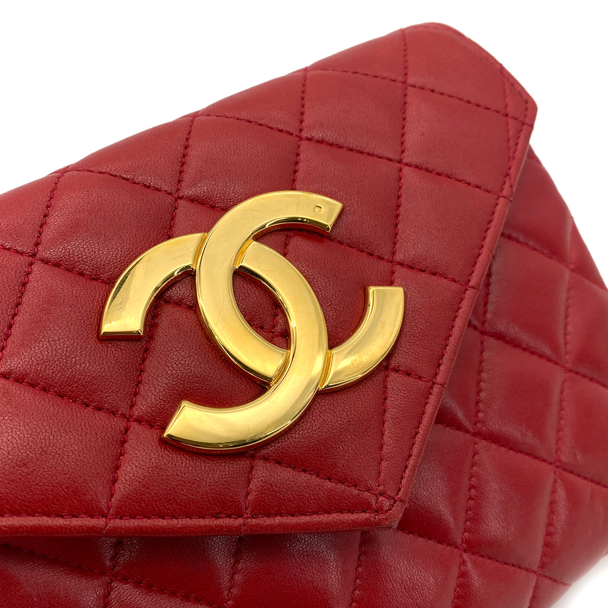 CHANEL VINTAGE MATELASSE BIG COCO CHAIN SHOULDER BAG RED LAMB SKIN 90255140