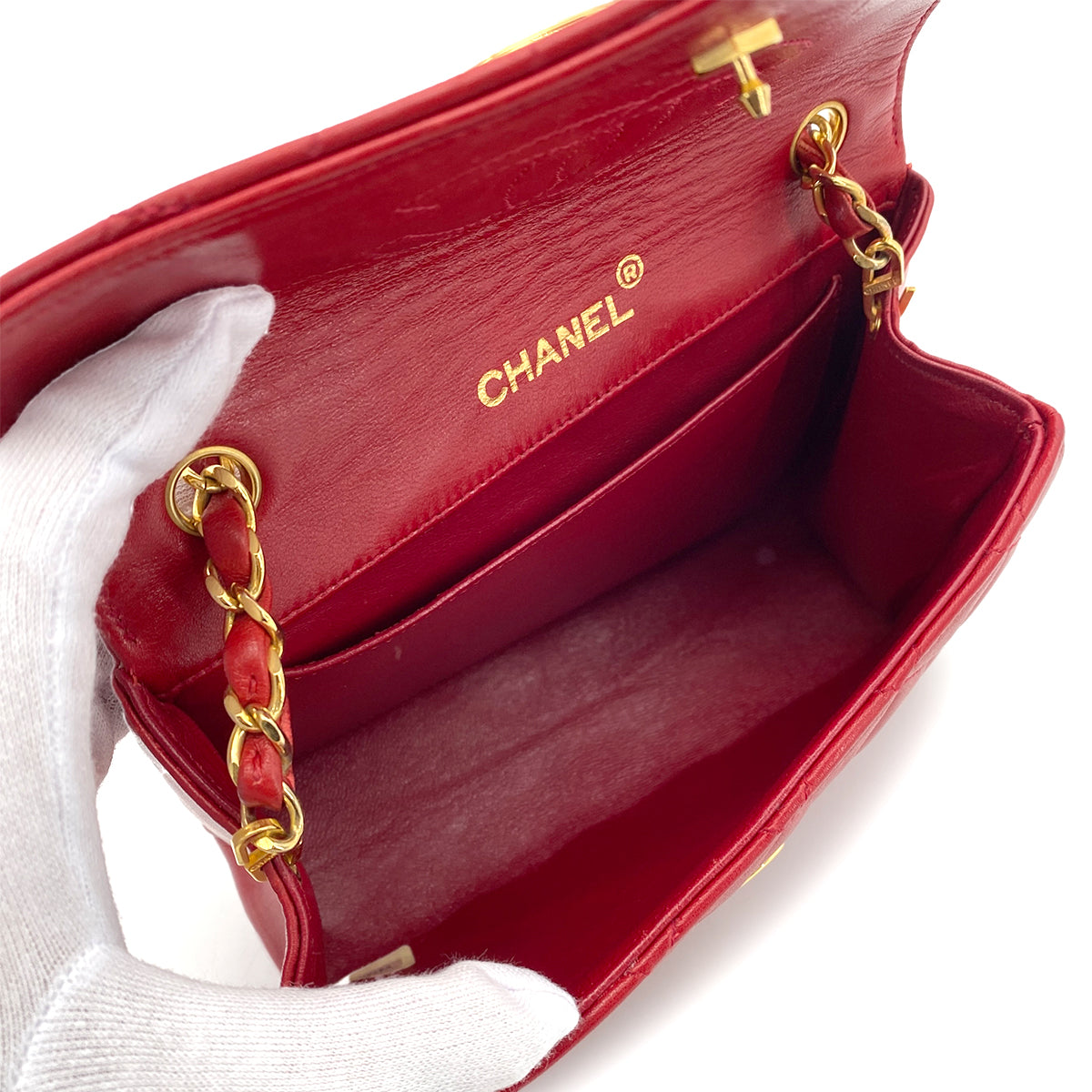 CHANEL VINTAGE MATELASSE BIG COCO CHAIN SHOULDER BAG RED LAMB SKIN 90255140