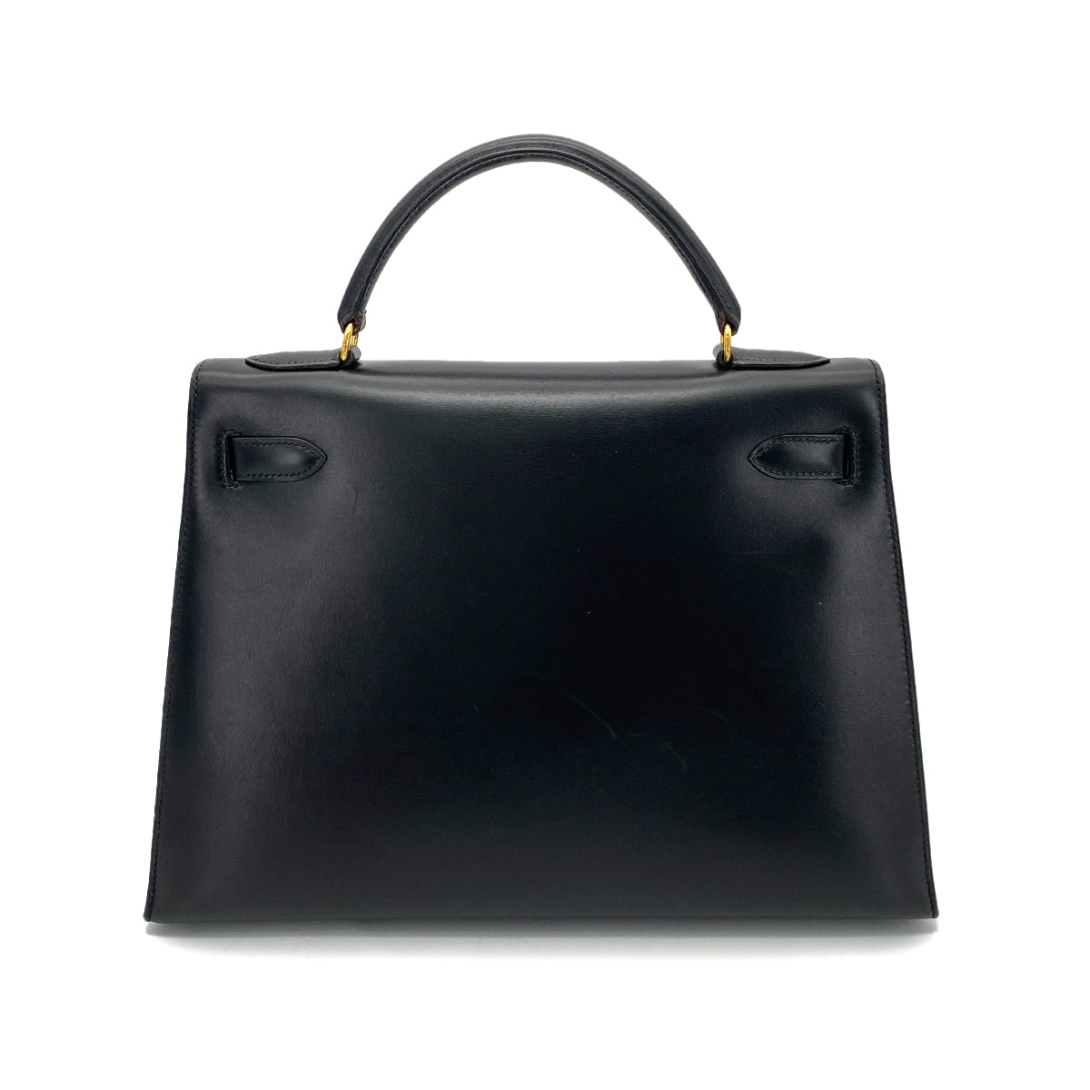 HERMES KELLY 32 SELLIER BLACK BOX CALF HAND SHOULDER BAG 〇Y 90255349