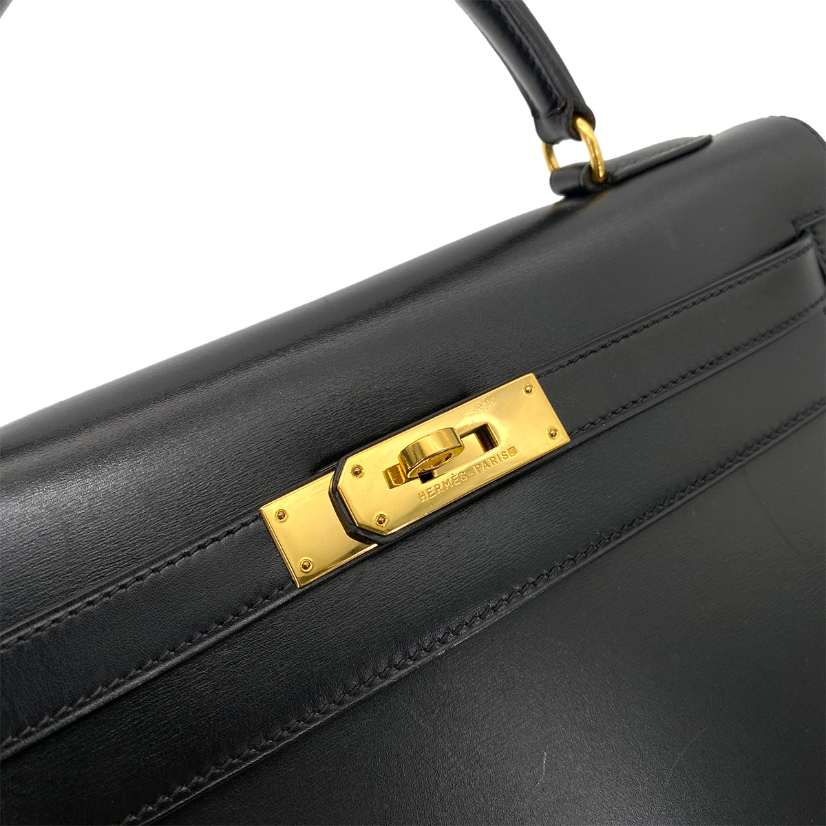 HERMES KELLY 32 SELLIER BLACK BOX CALF HAND SHOULDER BAG 〇Y 90255349