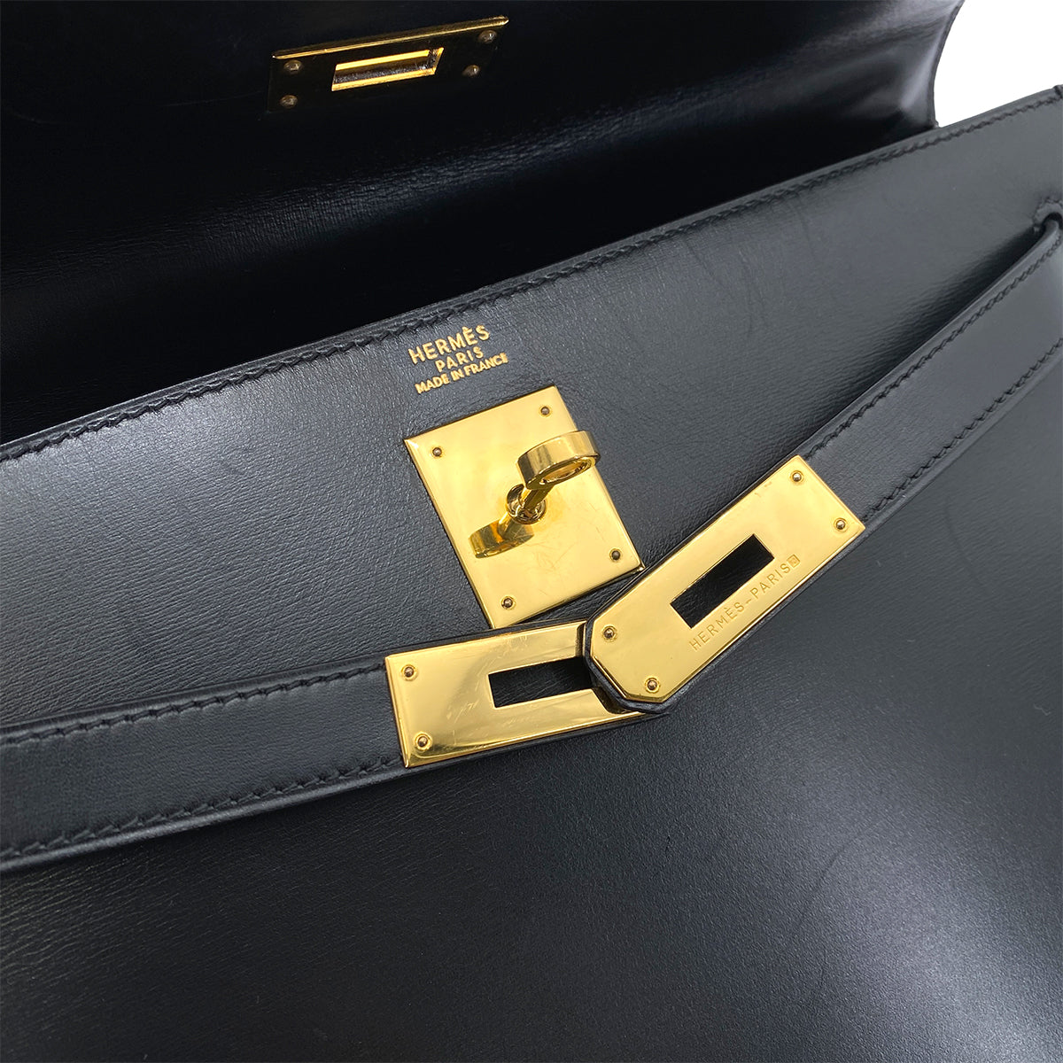 HERMES KELLY 32 SELLIER BLACK BOX CALF HAND SHOULDER BAG 〇Y 90255349