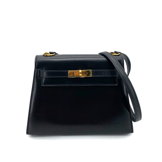 HERMES MINI KELLY 20 BLACK BOXCALF SHOULDER BAG 〇M GHW 90255372