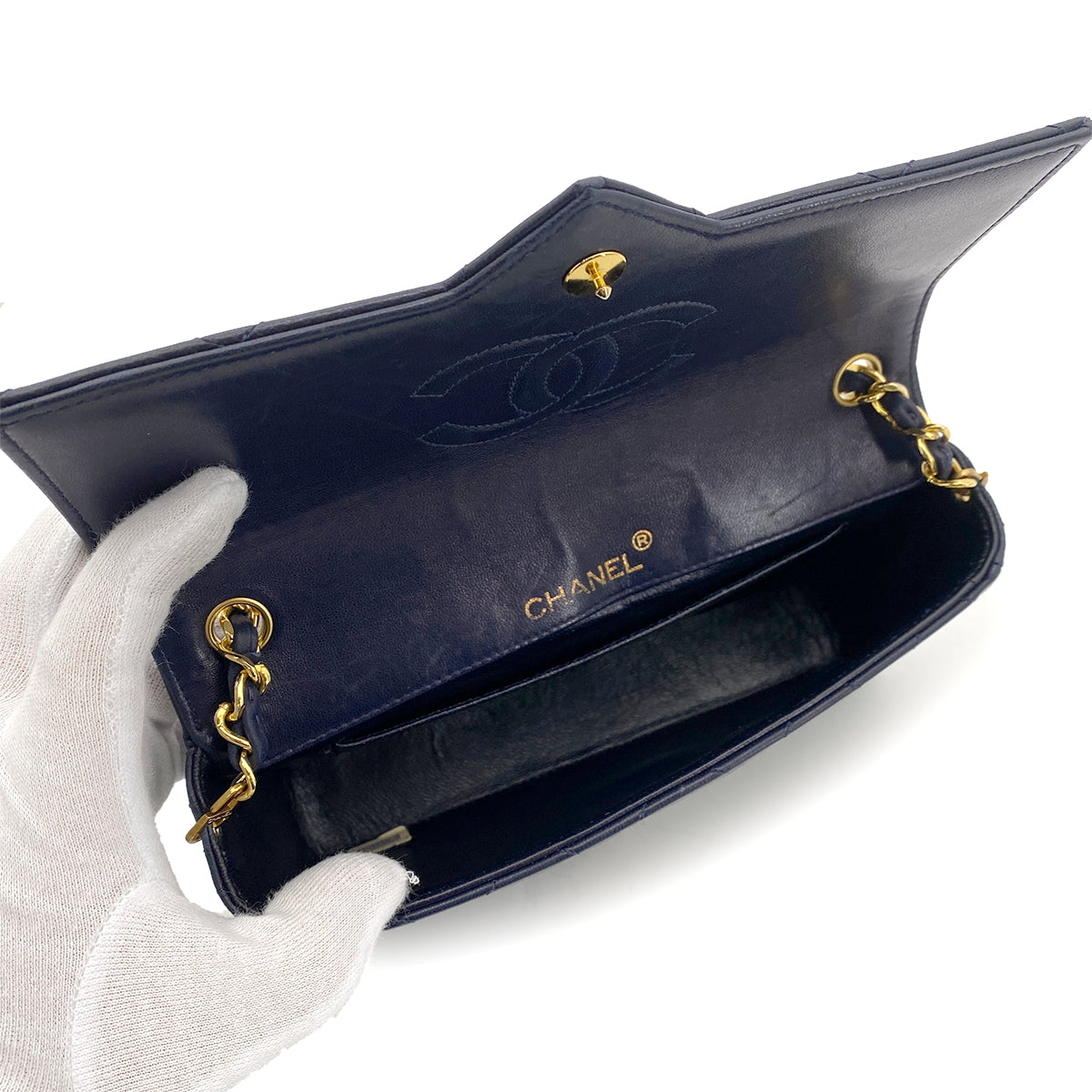 CHANEL VINTAGE BIG COCO MATELASSE CHAIN SHOULDER BAG NAVY LAMB SKIN 90255381