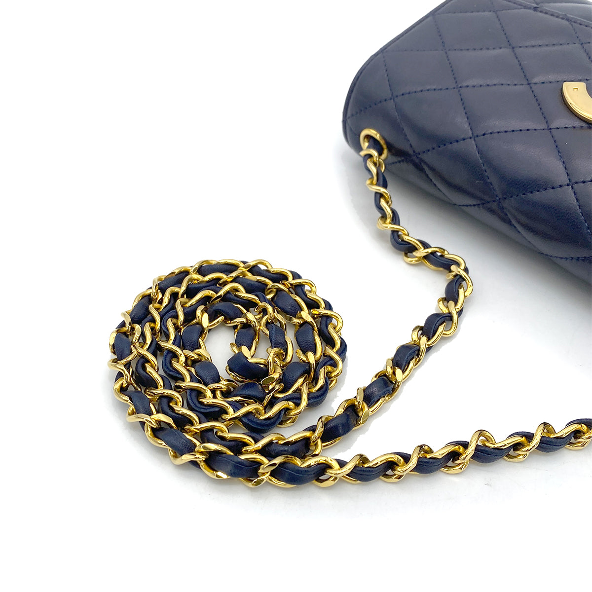 CHANEL VINTAGE BIG COCO MATELASSE CHAIN SHOULDER BAG NAVY LAMB SKIN 90255381