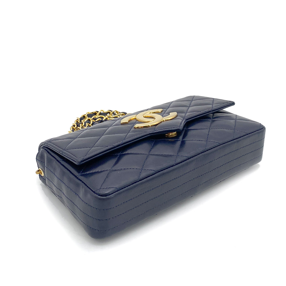 CHANEL VINTAGE BIG COCO MATELASSE CHAIN SHOULDER BAG NAVY LAMB SKIN 90255381