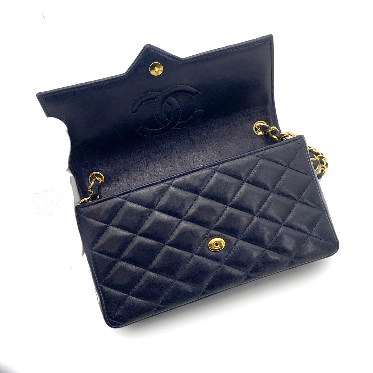 CHANEL VINTAGE BIG COCO MATELASSE CHAIN SHOULDER BAG NAVY LAMB SKIN 90255381