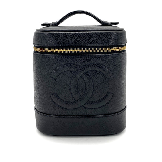 CHANEL VINTAGE VANITY HAND BAG BLACK CAVIAR SKIN 90255382