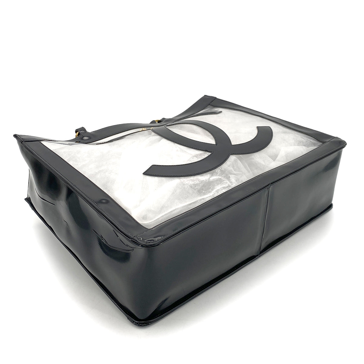 CHANEL VINTAGE COCO CLEAR CHAIN SHOULDER BAG BLACK VINYL 90255384