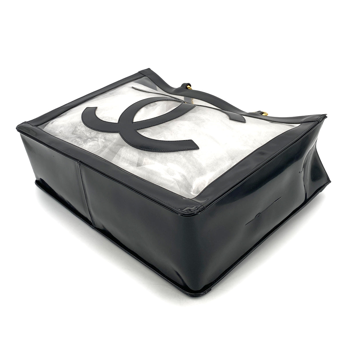 CHANEL VINTAGE COCO CLEAR CHAIN SHOULDER BAG BLACK VINYL 90255384