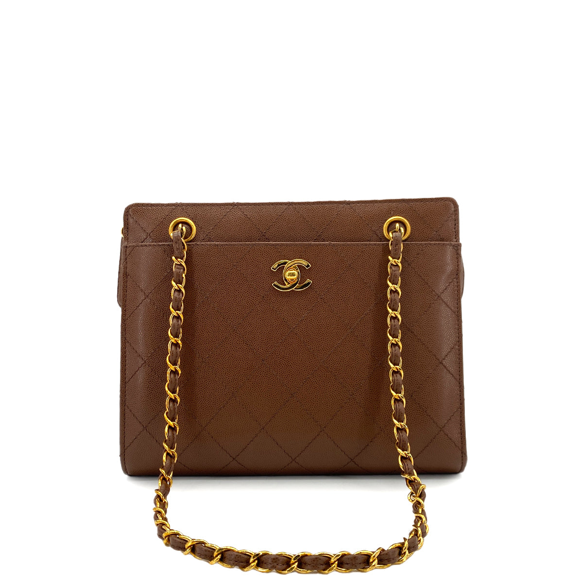 CHANEL VINTAGE CHAIN TOTE BAG BROWN CAVIAR SKIN 90255387