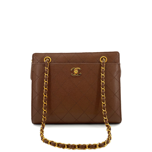 CHANEL VINTAGE CHAIN TOTE BAG BROWN CAVIAR SKIN 90255387
